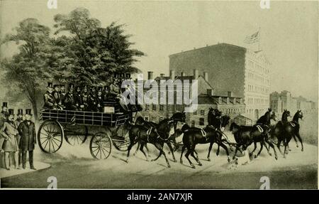 Das alte New York gestern & heute. Charles T. Harvey, Präsident der Ersten erhöhte Eisenbahn, die West Side and Yonkers patentierten R. R. (jetzt 9. Avenue), die belegen, dass ein Auto nicht aus der Spur, 1868 fallen würde. Herr Gerehardt, dritter von rechts, ist immer noch aktiv in der Interborough Unternehmen beschäftigt ist. Yonkers Männer sind an rapid transit in New York der erste Versuch berechtigt.. Collfcllon von Herrn C-orse J.Y. alriskit. ^ arly iDaus in it ^.^ prrss Utstness, 1 S 50 Offiziere und Direktoren der American Express Company an der Ecke der West Broadway und Reade Street, auf einer der Stockfoto