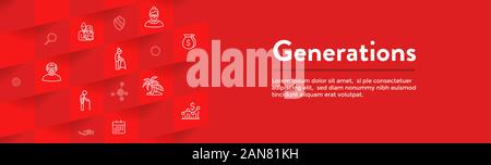 Generationen Altern Web Header Banner und Icon Set Stock Vektor