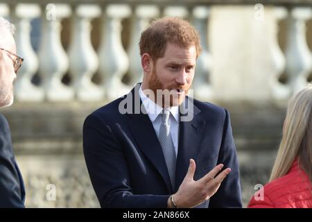 Der Herzog von Sussex in die Gärten des Buckingham Palace, London, als er den Rugby League World Cup 2021 zeichnet. PA-Foto. Bild Datum: Donnerstag, 16. Januar 2020. Siehe PA Geschichte Royal Sussex Rugby. Photo Credit: Jeremy Selwyn/Evening Standard/PA-Kabel Stockfoto