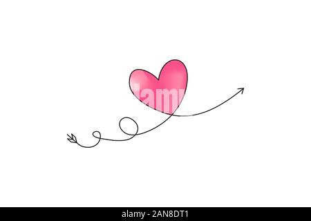Cupid s Pfeil in die kontinuierliche Erstellung von Zeilen in der Form eines Herzens mit Pastellfarben neon Color Design. Durchgehende schwarze Linie. Flaches Design arbeiten. Symbol Stock Vektor