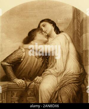 Galerie von Shakespeare Illustrationen, von gefeierten Werke der Kunst. ROMEO UND JULIA von tlie Gemälde von Charles Francois Langrenee RojiEo und Julia, Act III, Sc. v t: [m Ji. moH. Oli f/tu-riiissiany 0/^^ ich Ooi/^3t Cf, Jayis. TIMON UND FLAVIUS aus einem Stich von Chas. Cousen, nach dem Gemälde von H. Wallis TiMON von Athen, Act IV., Sc. iii. Stockfoto