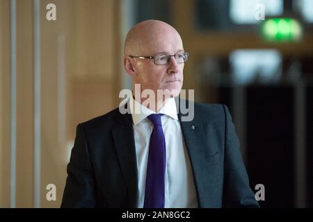 Edinburgh, Großbritannien. 16 Jan, 2020. Bild: John Swinney MSP - stellvertretender Erster Minister von Schottland. 2. Sitzung von 2020 der erste Minister Fragen an das schottische Parlament. Argumente und den Austausch von der Scottish National Party (SNP) nach dem britischen Premierminister Boris Johnson verweigerte die Erlaubnis für einen sekunden Unabhängigkeitsreferendum. Credit: Colin Fisher/Alamy leben Nachrichten Stockfoto