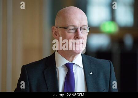 Edinburgh, Großbritannien. 16 Jan, 2020. Bild: John Swinney MSP - stellvertretender Erster Minister von Schottland. 2. Sitzung von 2020 der erste Minister Fragen an das schottische Parlament. Argumente und den Austausch von der Scottish National Party (SNP) nach dem britischen Premierminister Boris Johnson verweigerte die Erlaubnis für einen sekunden Unabhängigkeitsreferendum. Credit: Colin Fisher/Alamy leben Nachrichten Stockfoto