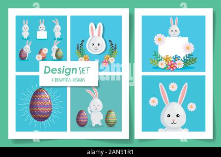 Sechs Designs von der Frohe Ostern Feier Stock Vektor