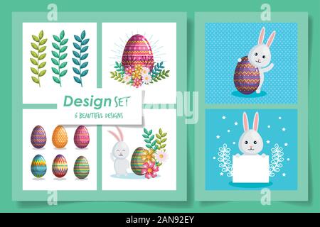 Sechs Designs von der Frohe Ostern Feier Stock Vektor