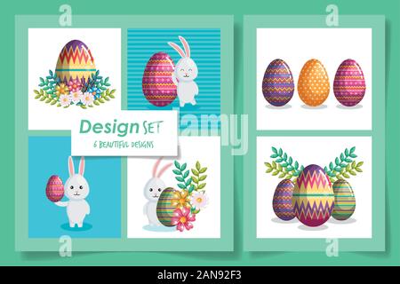 Sechs Designs von der Frohe Ostern Feier Stock Vektor