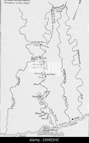 Der Krieg der Rebellion: Eine Zusammenstellung der offiziellen Aufzeichnungen der Union und der Konföderierten Armee. CHAr. XXXVI.] Die STEELES JJAVOU EXPJ - UlTIOiN usw. 463 Ifote: l&gt; istanccs marTted hetwecn Tlantaiioris onVeef^ Creeli.. 464 Mississippi, West Tennessee, usw. [Chavín. XXXVL auf den 27., ca. 2 a.m., erhielt ich einen Hinweis von Oberst Fergusonand ab Allgemeine Feathergton, mich darüber informiert, dass der Feind wieder hatte - durch Black Bayou behandelt und ihre Flucht. Die untere DeerCreek Land für 6 Meilen über Wilsons wurde fast vollständig unter Wasser von der hohen Stufe der Wasser, und es war diflacult zu fi Stockfoto