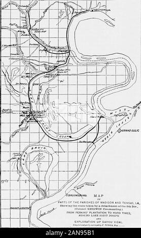 Der Krieg der Rebellion: Eine Zusammenstellung der offiziellen Aufzeichnungen der Union und der Konföderierten Armee. rched zu Port Gibson. Die Straße von Schlacht-Feld befragten zu diesem Ort etwa. Mai 3.-Willow Springs marschierten. Mai 4. Aus Aufklärung mit allgemeinen Osterhaus. Mai 5.^ gegenüber Schwarzen liiver Marschierten innerhalb von 5 Meilen südlich von Iton die Utica oder Cayuga Straße, 24 km nordöstlich von Iort GibsoTi. 500 abont Metmounted Feind, starke und verteilte sie. (Siehe beigefügte Karte der Route durch diese Aufteilung marschierten.) C-Skizze dieser Nähe für das Allgemeine. Mai 7.-Skizze des südlichen approa Stockfoto