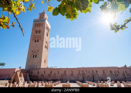 Koutoubia Moschee aus dem 12. Jahrhundert in der Altstadt von Marrakesch, Marokko Stockfoto