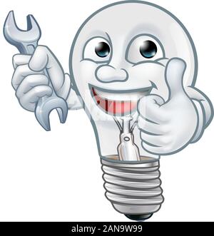 Glühlampe Zeichentrickfigur Glühbirne Maskottchen Stock Vektor