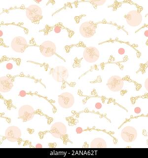Vektor realistische Botanik cherry Zweig Rapport mit Frühling Blumen- und Punkt. Schönes klassisches Design für Hochzeit, Event. Natur Hintergrund. Drucken, Stoff, stationär. Stock Vektor