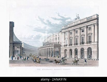 Die Quadranten auf der Regent Street und der County Fire Office, London, England. Nach einer Arbeit vom Jahre 1822. Später einfärben. Stockfoto