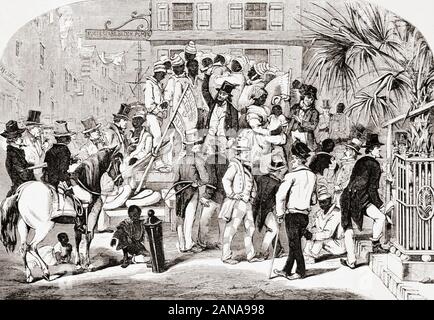 Slave Verkauf in Charleston, South Carolina, Vereinigte Staaten von Amerika in der Mitte des 19. Jahrhunderts. Stockfoto