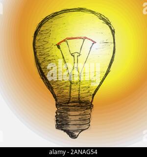 Eine Glühlampe mit der Hand auf einem weißen Hintergrund dargestellt. Stock Vektor