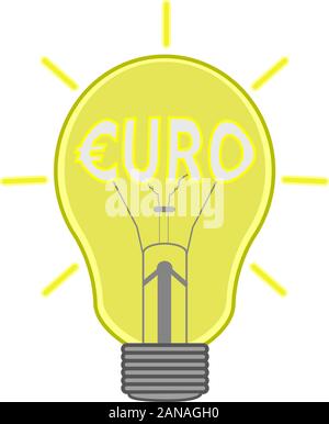 Konzept Vector Illustration: Glühbirne und euro Inschrift. Stock Vektor