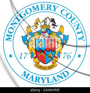 3D-Dichtung von Montgomery County (Maryland), USA. 3D-Darstellung. Stockfoto