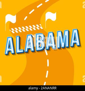 Alabama vintage 3d Vektor Schriftzug. Retro bold Font, Schrift. Pop Art stilisierten Text. Old School Style Buchstaben. 90 s, 80 s Poster, Banner Design. Racin Stock Vektor