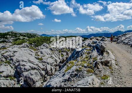 Das familienfreundliche Heilbronner Rundwanderweg auf das Dachsteinmassiv ist besonders ideal für Familien und Kinder, die gerne laufen. Stockfoto