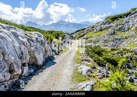 Das familienfreundliche Heilbronner Rundwanderweg auf das Dachsteinmassiv ist besonders ideal für Familien und Kinder, die gerne laufen. Stockfoto