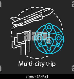 Multi-Städtereise chalk Symbol. Flüge mit mehreren Zielen. Urlaub, Tourismus, Tour. Flugzeug reisen. Airline Ticket. Stadt Zwischenstopps. Flugzeug fliegen Stock Vektor