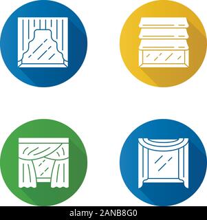 Fenster Vorhänge flache Bauweise lange Schatten Glyphe Symbole gesetzt. Römische Farbtöne, Girlanden, priscilla Vorhänge, Fenster Schal. Home Inneneinrichtung. Küche, Wohnzimmer roo Stock Vektor