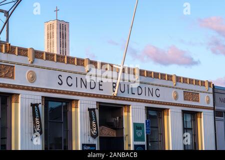 Art déco-Gebäude, dem ehemaligen Scinde Scinde Lodge masonic Hall, von Williams und Westerholm, 1932, Napier, Hawke's Bay, North Island, Neuseeland Stockfoto