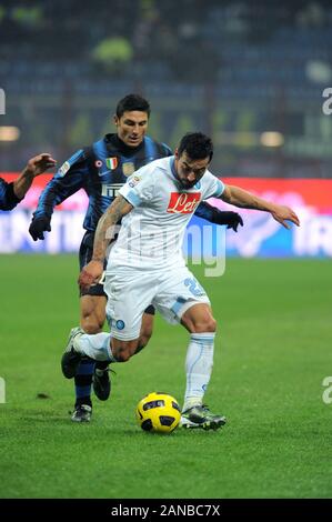 Mailand, Italien, 06. Januar 2011, 'G.' Meazza San Siro Stadion, Campionato di Calcio Seria A 2010/2011, FC Inter-SSC Napoli: Ezequiel Lavezzi in Aktion während des Spiels Stockfoto