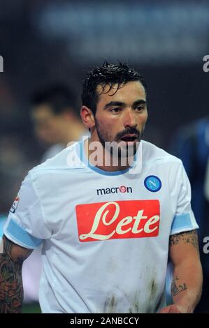 Mailand, Italien, 06. Januar 2011, 'G.' Meazza San Siro Stadion, Campionato di Calcio Seria A 2010/2011, FC Inter-SSC Napoli: Ezequiel Lavezzi vor dem Spiel. Stockfoto