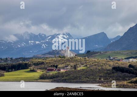 Skandinavische Kirche auf den Lofoten Insel Stockfoto