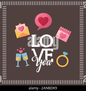 Happy Valentines-Tageskarte mit festgelegten Symbolen Stock Vektor