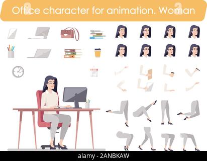 Business woman Vorderansicht animierte Flachbild vektor Character Design. Office Manager, Mitarbeiter Character Animation erstellen Cartoon. Sekretär constru Stock Vektor