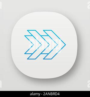 Doppelpfeile App Symbol. Schneller Vorlauf rechts Pfeilspitzen. Zurückspulen drücken. Navigation Zeiger, Anzeige. Nach unterzeichnen. UI/UX-Benutzeroberfläche. Web oder Mo Stock Vektor