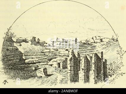 España, sus monumentos y Artes, su Naturaleza e Historia. Meridionale del Cerro precitado. nuestros Torten las deformadas graderías Hollaban de Insigne mo-numento, coronadas de silvestres Hierbas y labradas á Pico de laroca, las cuales Iban poco à poco ensanchándose en semicircularmovimiento hasta la parte Baja, Sitio en el cual, determinando eldiámetro, se levantaban carcomidos, de contornos redondeadosy Sünde forma, mortero labrados de aquel que en vano Han queridoimitar Los constructores de otras edades, Pero erguidos y-fuer-tes arrogancia todavía, desafiando con El Tiempo, denegridosmuros sobre Stockfoto
