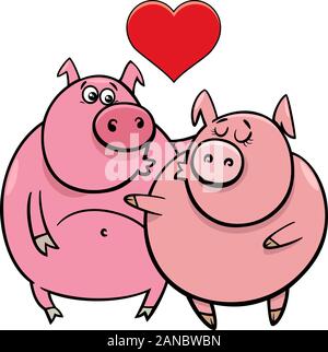 Valentinstag Grußkarten Cartoon Illustration mit Schwein Zeichen in Liebe Stock Vektor