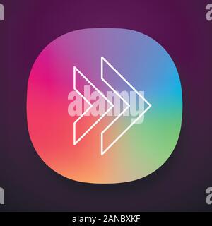 Doppelter Pfeil Symbol der App. Zurückspulen drücken. Navigation Zeiger, Anzeige Symbol. Nächste, Pfeil, der nach rechts. UI/UX-Benutzeroberfläche. Web oder Mo Stock Vektor