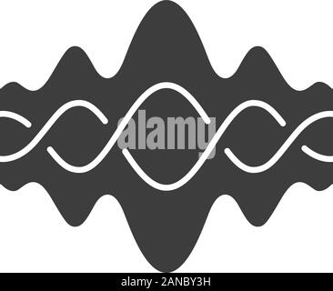 Abstrakte Flüssigkeit überlappenden Wellen Symbol Glyphe. Silhouette Symbol. Musik, Melodie, Rhythmus. Digitale soundwave, fließende Wellenform. Lautstärke, Equalizer cur Stock Vektor