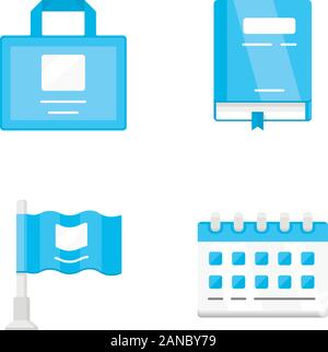 Büro Zubehör flache Bauform Farbe Symbole gesetzt. Business Versorgungen Vektorgrafiken. Corporate arbeit Attribute, Arbeiter-Tools. Hinweis Funktion Stock Vektor