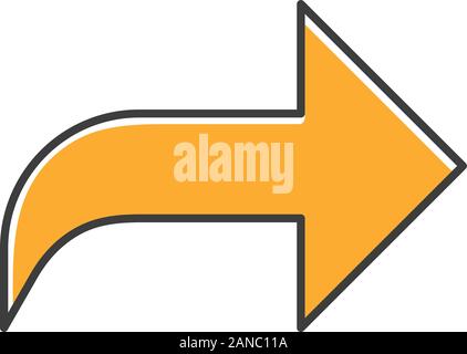Rechts orange gebogenen Pfeil Farbe Symbol. Hinweisschild, forward Kurve. Pfeil Biegen. Motion Zeiger. Navigation Pfeilspitze. Hinweis Cursor. Anzeige, des Stock Vektor