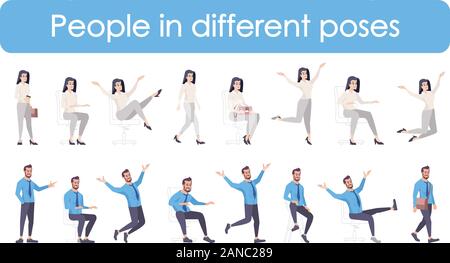 Geschäftsleute flachbild Vektor Zeichen in unterschiedlichen Posen. Cartoon manager Illustrationen für Animation auf weißem Hintergrund. Arbeitnehmer in v Stock Vektor