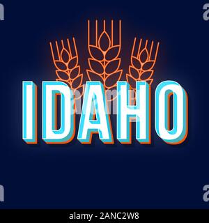 Idaho vintage 3d Vektor Schriftzug. Retro bold Font, Schrift. Pop Art stilisierten Text. Old School Style Neonlicht Buchstaben. 90 s, 80 s Poster, Banner, desi Stock Vektor