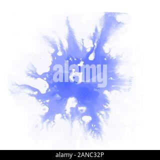 Blaue Flecken aquarell Pinsel isoliert auf Weiss. Abstrakt Blau Aquarell Hintergrund Stockfoto