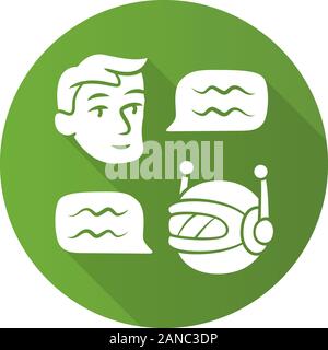 Chatbot flache Bauweise lange Schatten glyph Icon. Online Customer Support Robot. Hilfe Service. Mann chatten mit bot-App. Netzwerk Kommunikation. Künstliche Stock Vektor