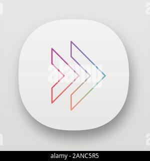 Doppelter Pfeil Symbol der App. Zurückspulen drücken. Navigation Zeiger. Nächste, Pfeil, der nach rechts. Angabe Cursor. UI/UX-Benutzeroberfläche. Web oder m Stock Vektor