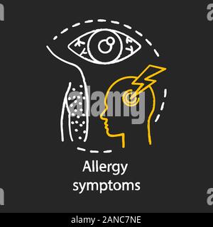 Allergiesymptome chalk Konzept Symbol. Organismus Reaktionen auf Allergene Idee. Haut: Ausschlag, Juckreiz, allergische Konjunktivitis, Migräne. Vektor isoliert chalkb Stock Vektor