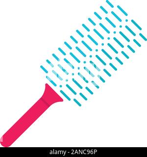 Kamm, flache Bauweise lange Schatten Farbe Symbol. Rundbürste volumen Frisur zu machen. Haarbürste für Wärme styling. Frau hairdress. Professional Hair Styling. Ha Stock Vektor