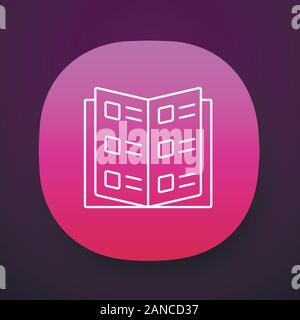 Business Katalog, Nachschlagewerk App Symbol. UI/UX-Benutzeroberfläche. Web oder mobile Anwendung. Katalog, Restaurant Menü Vektor isoliert Abbildung. Ich Stock Vektor