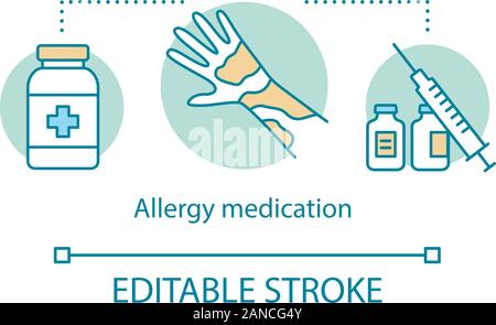 Allergie Medikamente Konzept Symbol. Impfung, Immunisierung Idee dünne Linie Abbildung. Antihistaminika. Kontaktdermatitis, Nesselsucht Behandlung Stock Vektor