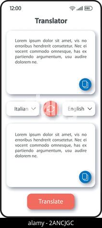 Übersetzer online smartphone Schnittstelle vektor Vorlage. Mobile App Seite Farbe Design Layout. Text Übersetzung Bildschirm "Optionen". Flachbild-UI für die Anwendung. Stock Vektor