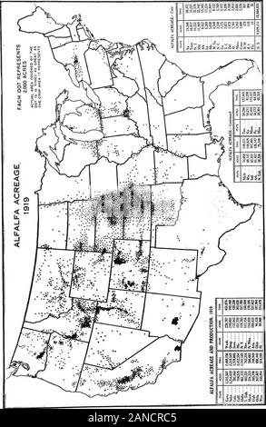 Eine grafische Übersicht der amerikanischen Landwirtschaft, die sich weitgehend auf die Volkszählung von 1920... . Abb. 41. - Die Anbaufläche von Wild oder Prairie liay ist meist im Frühjahr WheatArea, den westlichen Rand der Corn Belt und Mais und Winterweizen Region und theeastern Teil der Great Plains gefunden; Kurz, im nördlichen Teil der subhumidbelt. Bast dieses Riemens die feuchteren Klima ermöglicht den Anbau von Timothy andclover, die produktiver sind (siehe Abbn. 39 und 40); und westlich von diesem Riemen theclimate ist so trocken, dass das Gras normalerweise nicht hoch genug wachsen zu schneiden (siehe Abbn. 4 und 7). Die acrea Stockfoto