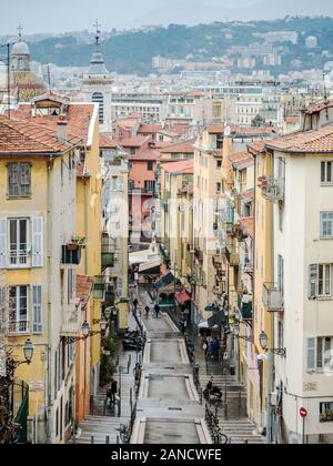 Blick auf Die Altstadt, Nizza, vom Castle Hill, Dem Historischen Park, der französischen Riviera, der Cote d'Azur, Frankreich. Stockfoto
